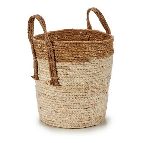 Cache Pot Naturel Marron Avec Des Poign Es Paille Marron Naturel X