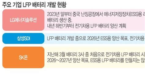 배터리 3사 “더 미룰 수 없다” Lfp 배터리 개발 속도전