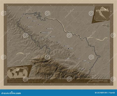 Viroviticko Podravska Croatia Sepia Labelled Points Of Cities Stock