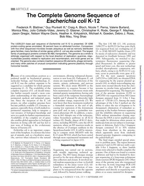 Pdf Article The Complete Genome Sequence Of Escherichia Colik