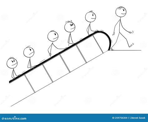 People On Escalator Vector Cartoon Stick Figure Illustration