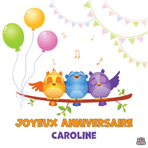 Hiboux Qui Dansent Avec Le Texte Joyeux Anniversaire Caroline 123cartes