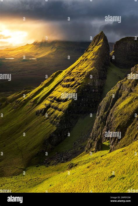 Dramatic View Of Dun Dubh Near Quiraing At Sunrise On The Isle Of Skye