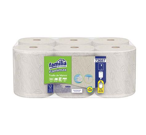 Toalla De Manos Flujo Central Famimax Natural Hoja Triple Rollo X 100 M