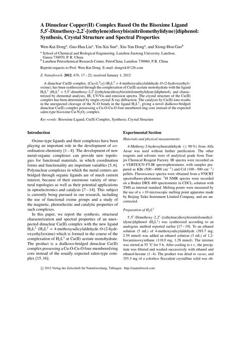 (PDF) A Dinuclear Copper(II) Complex Based On the Bisoxime Ligand 5,5´-Dimethoxy-2,2´-[(ethylene ...