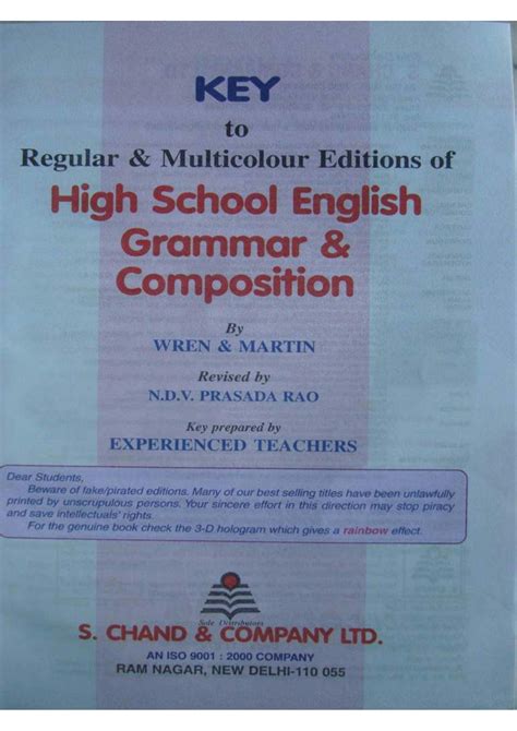 Solution Wren And Martin Key Book Wren And Martin English Grammar Book