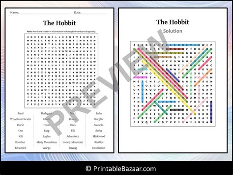 The Hobbit Word Search Puzzle Worksheet Activity Teaching Resources