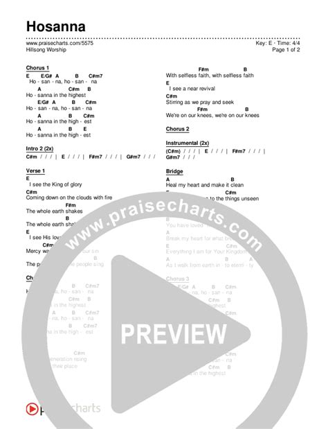 Hosanna Chords PDF (Hillsong Worship) - PraiseCharts