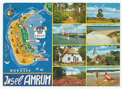 1983 Germany North Sea Amrum Island Map and 8 Views Vintage | Etsy