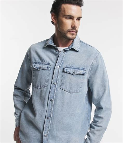 Camisa Overshirt Jeans Bolsos Frontais Azul Claro