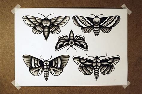 Traditional Black Old School Style Moth Tattoo Design Collection