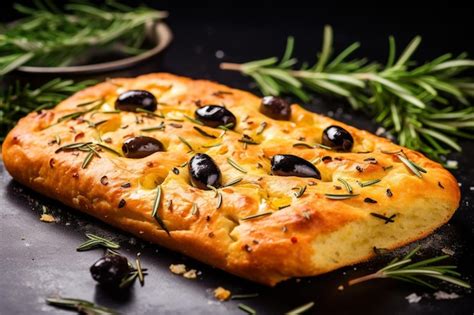 Premium Photo Homemade Italian Focaccia With Olives And Rosemary And