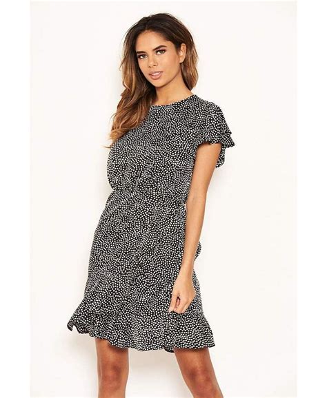 Ax Paris Womens Polka Dot Wrap Frill Mini Dress Macys