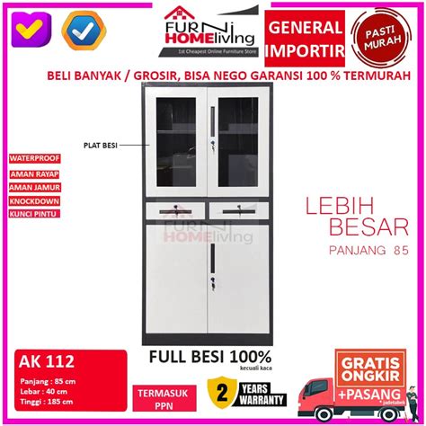 Jual VIA CARGO Lemari Filing Arsip Cabinet Besi 4 Pintu 2 Laci AK12