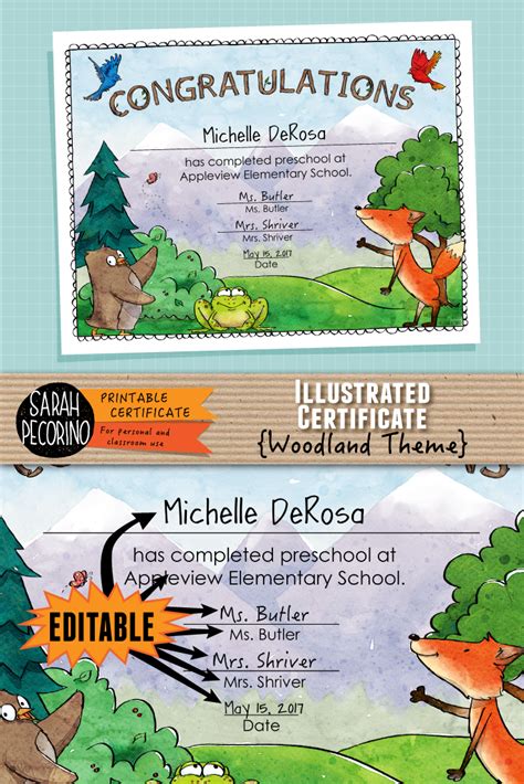 Illustrated Certificate Woodland Theme Editable Elementary School