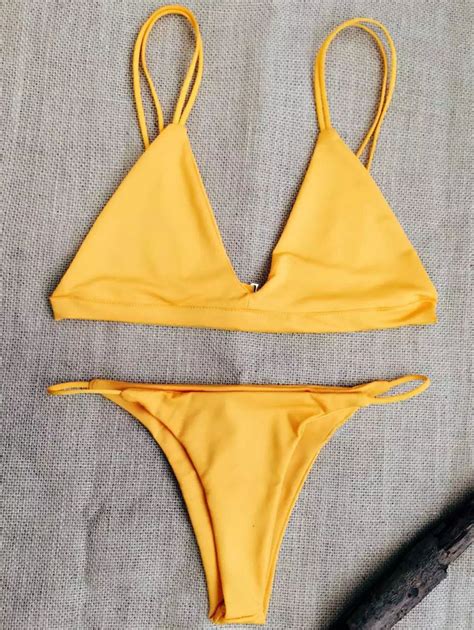 Unlined Solid Color Spaghetti Straps Bikini Set Swimwear Online