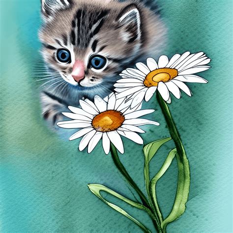 Kitten and Daisies Digital Graphic · Creative Fabrica