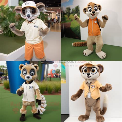 Tan Lemur Mascot Costume Character Dressed With A Polo Shirt And Foot Pads Mascot Costumes