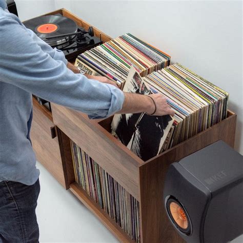 Unison Vinyl Record Storage Stand In Natural Walnut Record