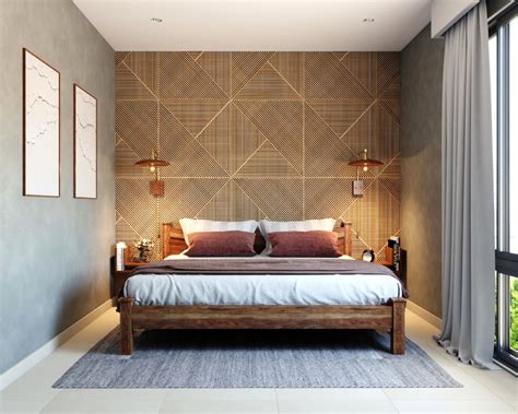 Bedroom Wall Design With Wooden Wall Panel And Grooves Livspace