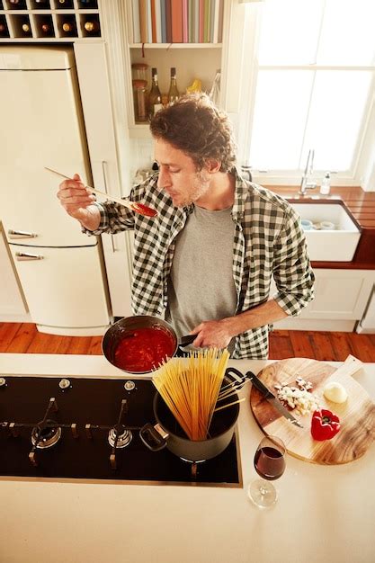 Premium Photo | Food cooking or man tasting in kitchen with healthy ...