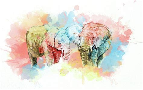 Watercolor Elephants Painting by Gallery Hermana - Fine Art America