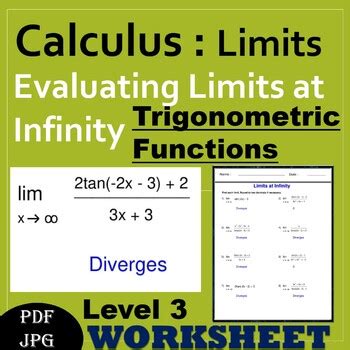 Limits At Infinity Evaluating Limits At Infinity Worksheets