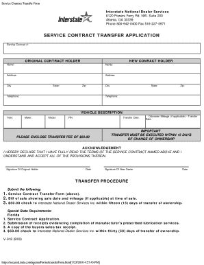 Fillable Online Service Contract Transfer Form RpmOne Fax Email Print