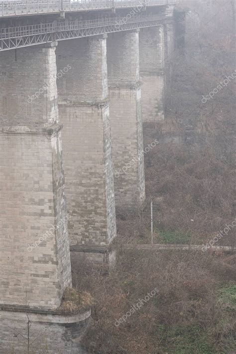 El puente Novoplanivsky soporta el cañón del río Smotrych El viejo