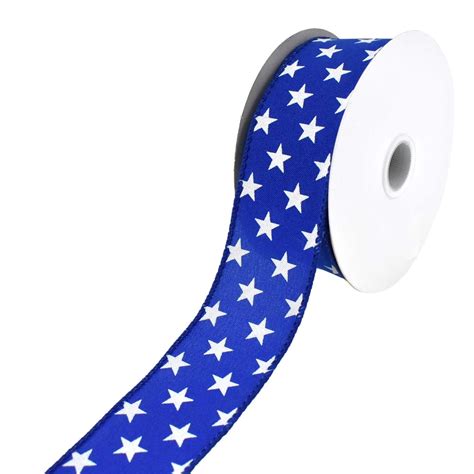 Patriotic Stars Satin Wired Ribbon 1 12 Inch 10 Yard Royal Blue