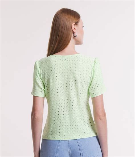 Blusa Em Laise Manga Bufante E Detalhe Sobreposto Verde