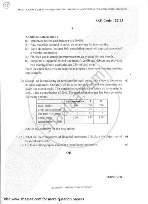 Accounting For Managerial Decisions 2017 2018 Bachelor Of Management