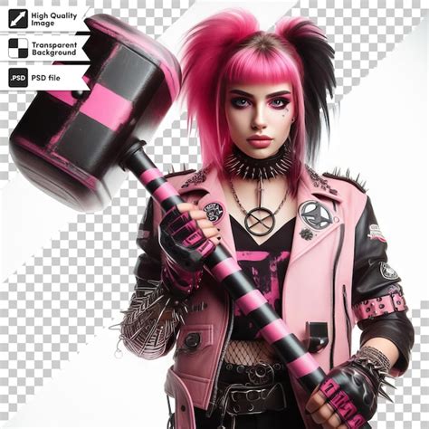 A Woman With Pink Hair Holding A Giant Gun Premium AI Generated PSD