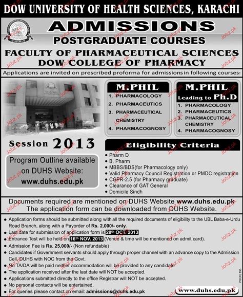 Dow University Of Health Sciences Admission In Mphill 2024 Government