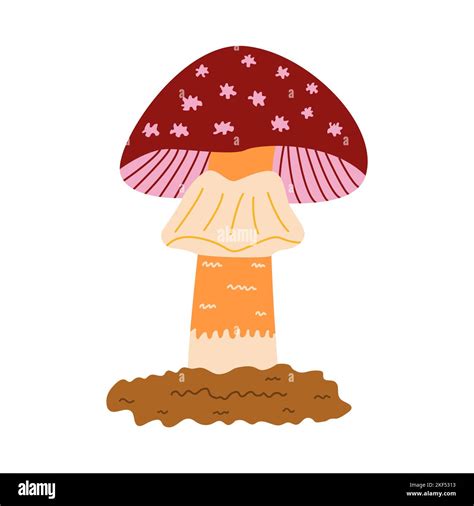 Fly Agaric Mushroom With A Cute Hat Vector Colorful Isolated