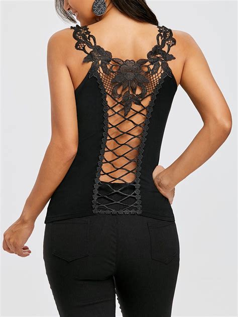 Off Lace Appliqued Lattice Cut Back Tank Top Rosegal