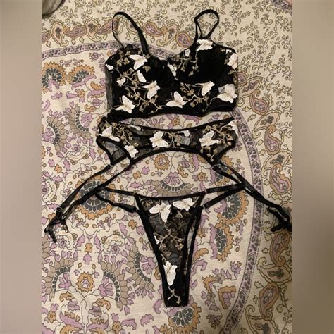Dolls Kill Intimates Sleepwear Nwot Bw Embroidered Butterfly Lingerie Set Size Small