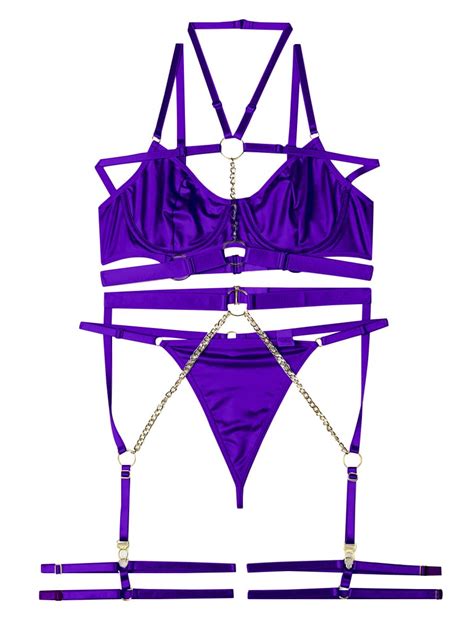 Snapklik Women Sexy Chain Strappy Underwire O Ring Push Up Garter Belt Chocker Lingerie