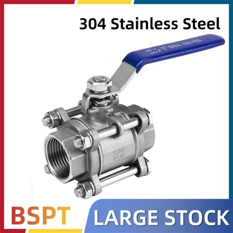 Bspt 304 Stainless Steel Ball Valve 3pc Internal Threaded Female Threaded Ball Valve Butt Q61f