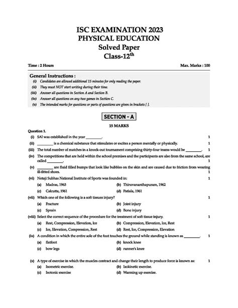 Isc Physical Education Question Bank Class 12 Book For 2024 Board Oswaal Books