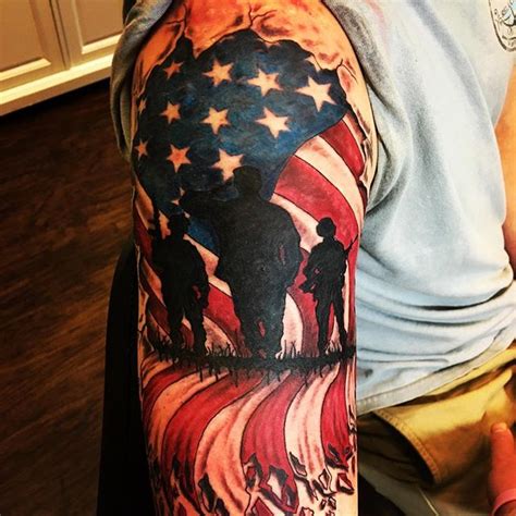 Right shoulder partial sleeve 3D Veteran Tattoo - Veteran Ink