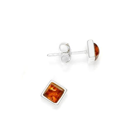 Puces D Oreilles Carr Es Argent Ambre Cognac Pour Elle Cocoonme