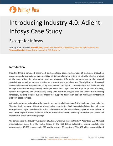 Pdf Introducing Industry 40 Adient Infosys Case Study Industry 40