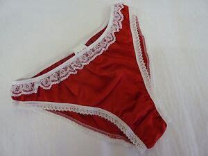 Red Shiny Satin Panties Low Rise Bikini Briefs Ivory Lace Made In