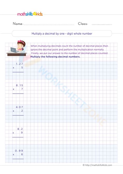 Multiply A Decimal By One Digit Whole Number Worksheet