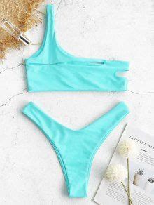 ZAFUL One Shoulder Cut Out Bralette Bikini Set In CELESTE ZAFUL 2024
