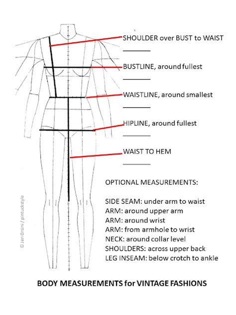 Pintucks: Vintage & Modern Sizes: Measurement Chart