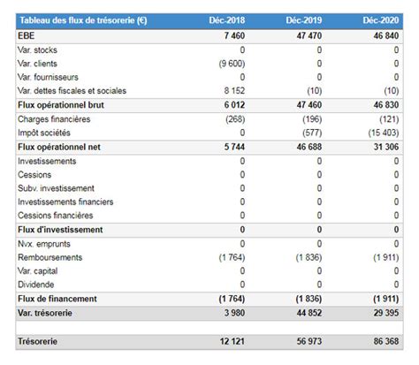 Zoom sur le tableau des flux de trésorerie prévisionnel