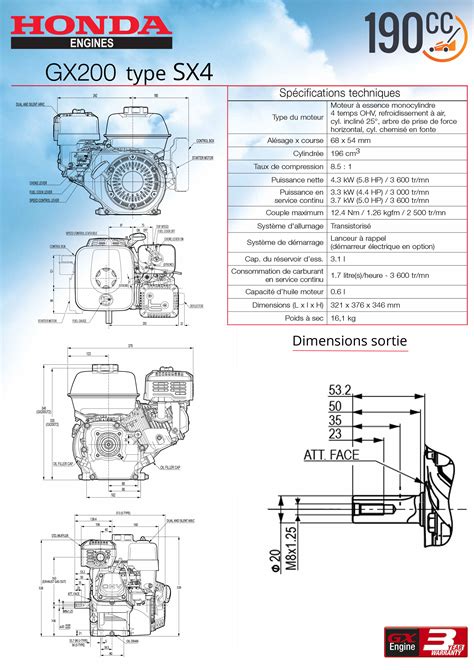 Moteur Honda GX200 SX4 Diam 20 0 Mm 6 5 Hp 3600 Trs Mn 190cc