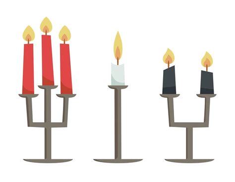 Set Of Candelabras With Candles Interior Elements In Cartoon Style